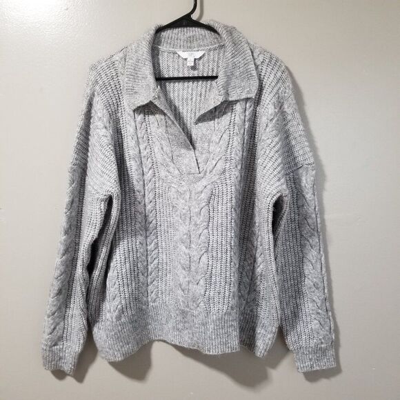 Time & Tru Gray Cable Knit Sweater Women's L (12-14) - Picture 1 of 7